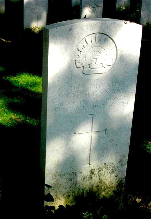 Photo of headstones/James McLennan d1917 Belgium hdstn Strand Mil Cem